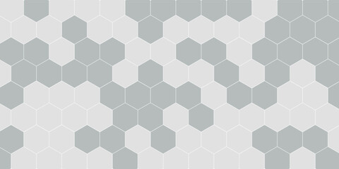 Honeycomb hexagonal seamless pattern. Gray, black, white beehive background. Gradation color. Honeycomb, bees hive cells pattern. Grid design, vector background.