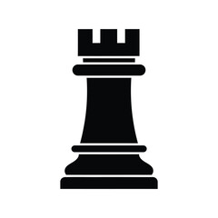 Rook chess piece silhouette vector illustration, classic game icon, strategy symbol, black isolated design

