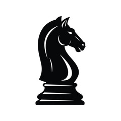 Knight chess piece silhouette vector illustration, classic game icon, strategy symbol, black isolated design

