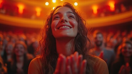 Enthusiastic Woman Enjoying a Live Performance in a Theatre