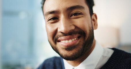 Fototapeta premium Smile, portrait and business man in office for lawyer, advocate and career pride. Legal aid, consultant and happy for opportunity with attorney person for law firm, agency and legislation with space
