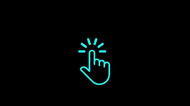 Animated click gesture icon showing interactive digital action on dark background