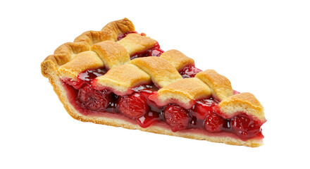 A Delicious Slice of Cherry Pie with Lattice Crust CloseUp View