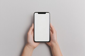 Hands Holding Smartphone with Blank White Screen Mockup Technology