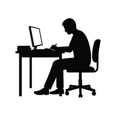 Student at desk silhouette vector illustration, studying person icon, education, school, learning design

