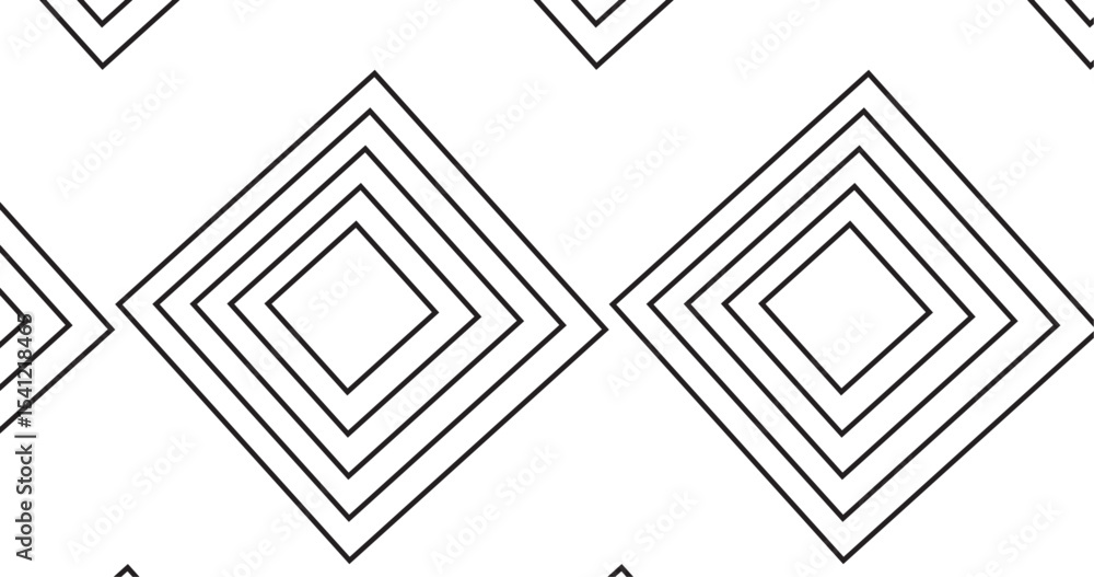 Poster repeating diamond shape pattern with concentric squares in a black and white minimalist design aesth