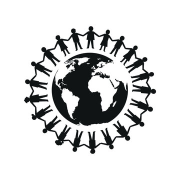 Diverse people holding hands around the globe silhouette vector, unity community icon, world peace design

