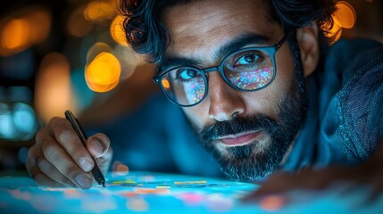 Focused businessman writing on a whiteboard during a business meeting