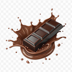 realistic 3d smooth liquid chocolate splash with chocolate bar in different style isolated on transparent background	
