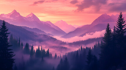 Obraz premium Mountain range valley forest landscape
