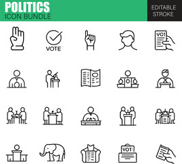 Politics Icon Bundle – Flat Vector Icons for Political Parties, Elections, Government, Democracy, Voting, and Political Discussions