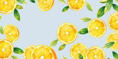 Vibrant watercolor lemon slices, leaves & citrus pattern ,  art,  seamless