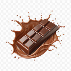 realistic 3d smooth liquid chocolate splash with chocolate bar in different style isolated on transparent background	
