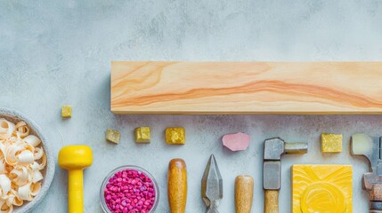 Artisan Craftsmanship Tools and Materials on a Grey Surface