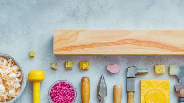 Artisan Craftsmanship Tools and Materials on a Grey Surface