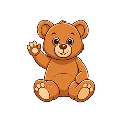 Obraz premium Cartoon Brown Teddy Bear Sitting and Waving with Paws on a White Background