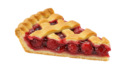 Closeup of a Delicious Cherry Pie Slice with Lattice Top