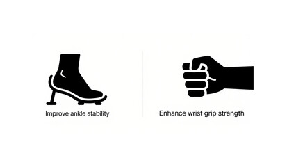 Ankle and wrist icons represent the improvement of ankle stability and wrist grip strength, suitable for sports protection and strength training scenarios.