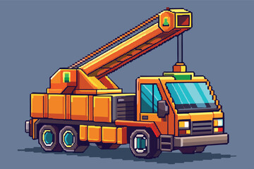 Fototapeta premium Pixel Art Crane Truck – Construction Lift Vehicle in 8-bit 16-bit 32-bit Style