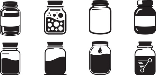 Eight different types of glass jars vector icons. eps-10