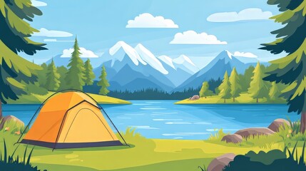 Camping with tent and scenic view