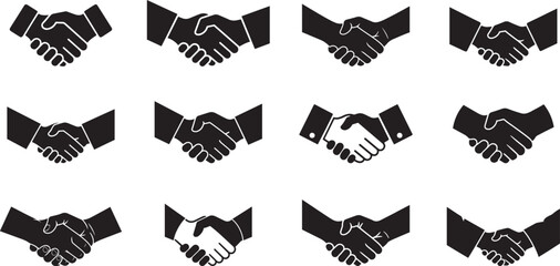 Twelve black and white handshake icons. eps-10