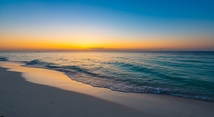 Beautiful Beach Sunset with Calm Ocean Waves and Golden Hour Colors