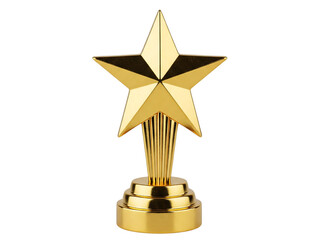 Gold Star Trophy Isolated on Transparent Background – Award, Achievement, and Recognition Concept