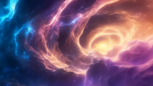 Swirling nebula clouds rotating with light emissions