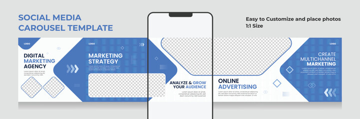 Editable Instagram Carousel Post Template for Digital Marketing Agency, Microblog-Style Business Content Design for Social Media Marketing