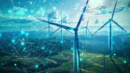 Green Energy Wind Farm Smart Grid Aerial. - Powered by Adobe