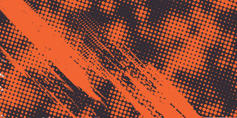 Orange and black grunge urban background with dry rough texture and halftones pattern. Hand drawn punk vector retro banner. Overlay texture stamps with vintage grunge modern