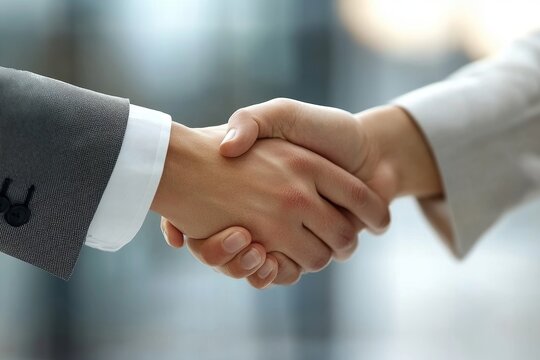 Young businessman celebrating his promotion, shaking hands with his boss after receiving his new position., Generative AI