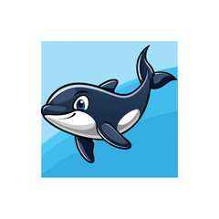 Fototapeta premium Cartoon Orca Illustration Cute Killer Whale on Blue Background, Playful and Joyful