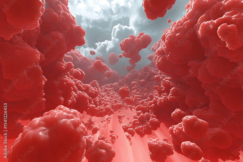 Poster abstract red cloud formations creating a surreal atmosphere with soft lighting and depth