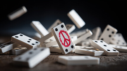 Falling Dominoes with One Peace Symbol