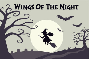 Creepy Halloween Moon and Bat Silhouettes
