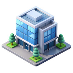 3d isometric modern office building isolated on transparent background