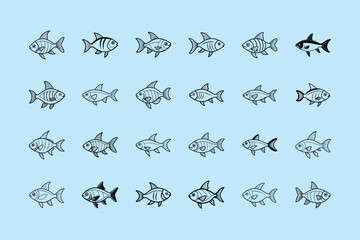 Lemon Tetra,  aquarium fish, line art illustration