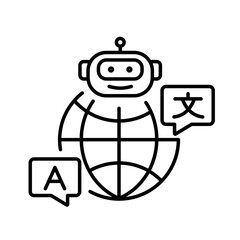 Line icon of universal AI translator avatar with editable stroke for cross-language communication in education