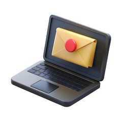 3d laptop with new email notification isolated on transparent background