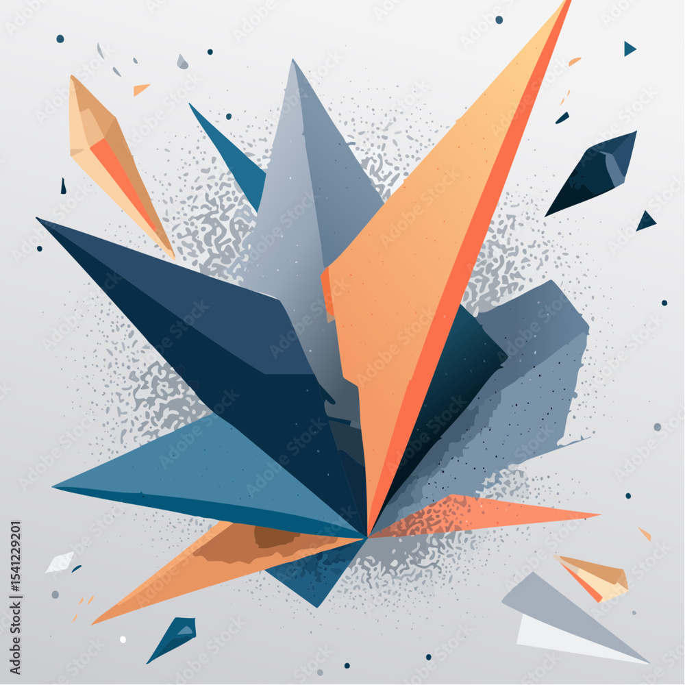 Poster a sharp abstract composition with jagged shapes and expressive marks, styled in a bold retro vector 