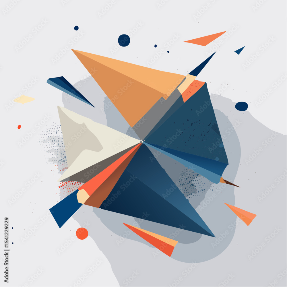 Poster a sharp abstract composition with jagged shapes and expressive marks, styled in a bold retro vector 