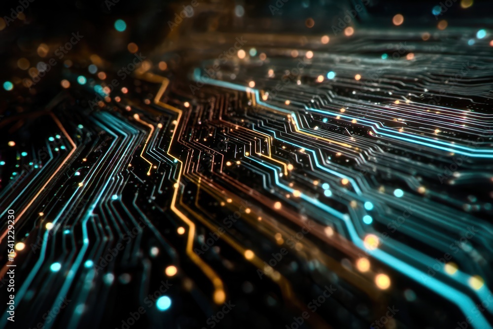 Aufkleber a computer chip with a lot of lines and dots