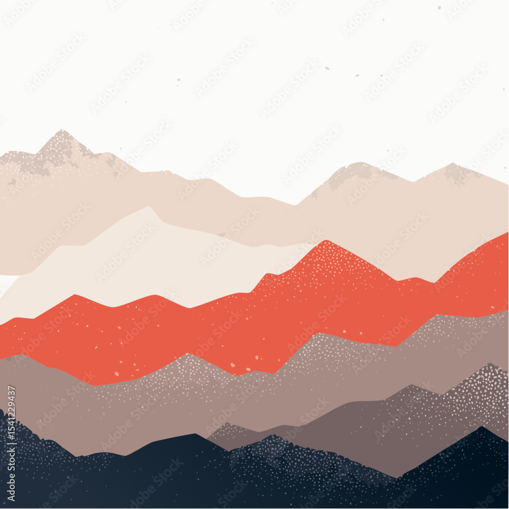 Poster a textured mountain-like composition with jagged shapes and layered shadows in a deep-toned palette.