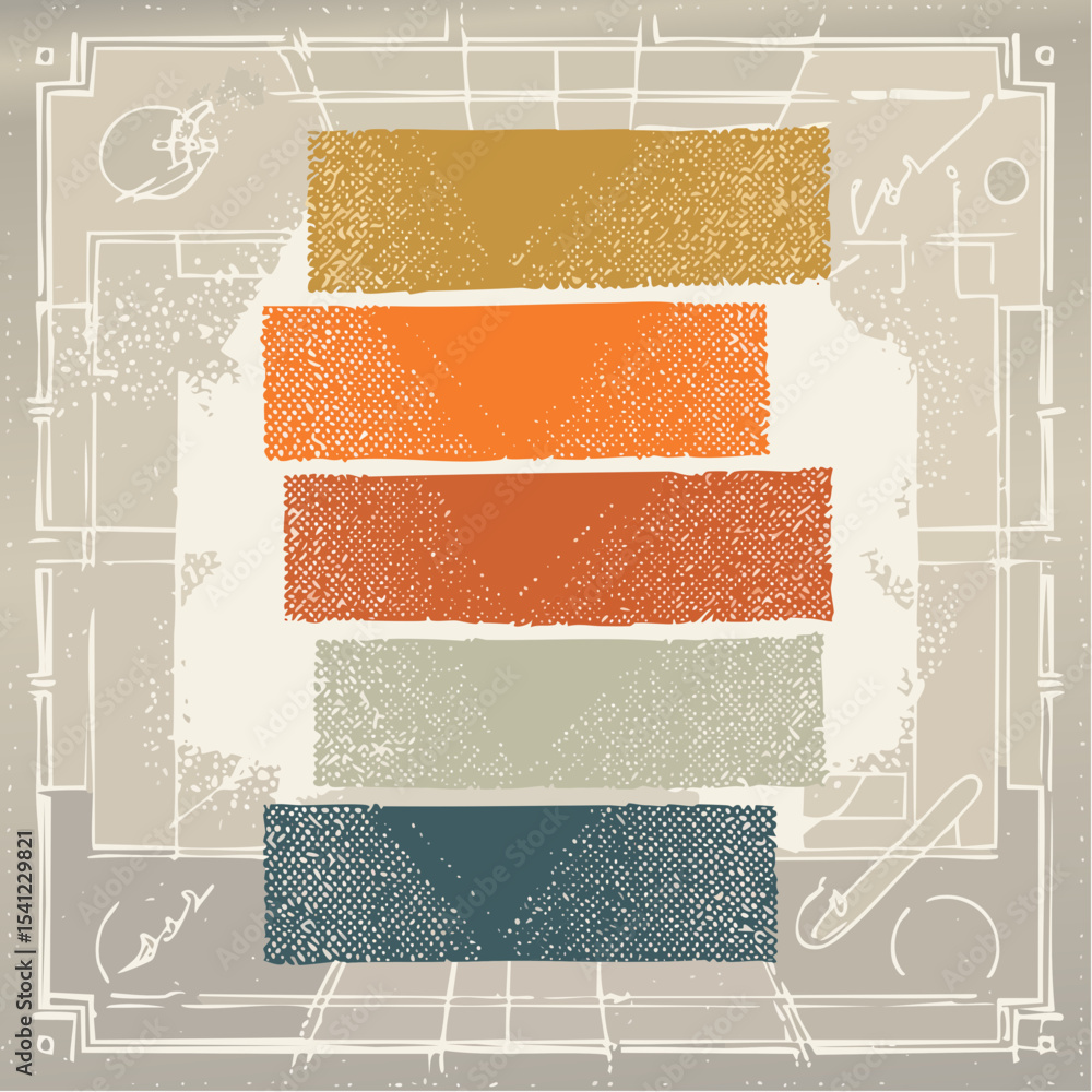Aufkleber a graphic abstract vector with stacked rectangles and fragmented grids in a layered three-tone compo