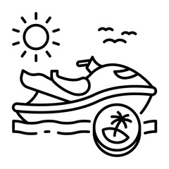 This Jet ski icon is suitable for Transportation, Travel and Tourism, etc