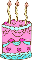layer cake with three candles vector icon for birthday party, celebration card or festive sweet design