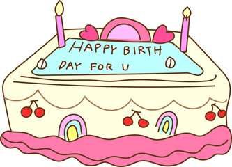 birthday cake with banner vector icon for birthday party, celebration card or festive sweet design