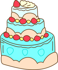 blue layer cake with berries vector icon for birthday party, celebration card or festive sweet design